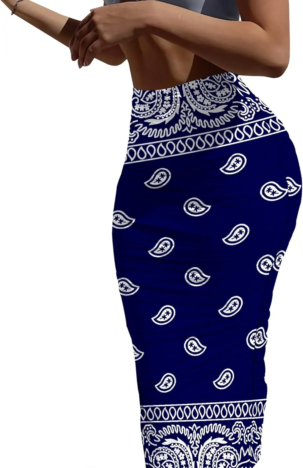 Bodycon Pencil Skirt for Women Slim fit Ruched High Waist Plus Size Midi Skirt Party Club Night Out Wrap Long Skirt