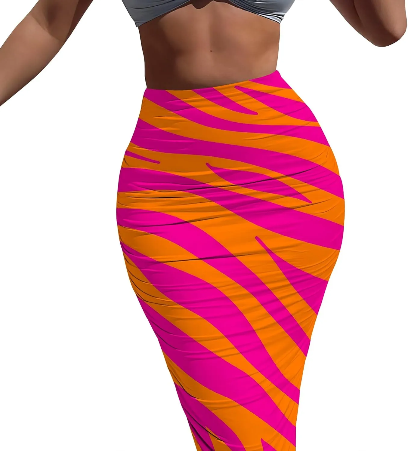 Bodycon Pencil Skirt for Women Slim fit Ruched High Waist Plus Size Midi Skirt Party Club Night Out Wrap Long Skirt