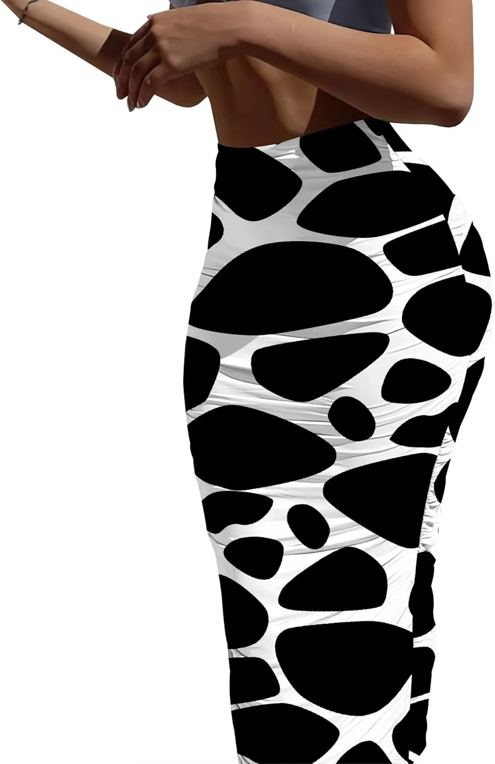 Bodycon Pencil Skirt for Women Slim fit Ruched High Waist Plus Size Midi Skirt Party Club Night Out Wrap Long Skirt