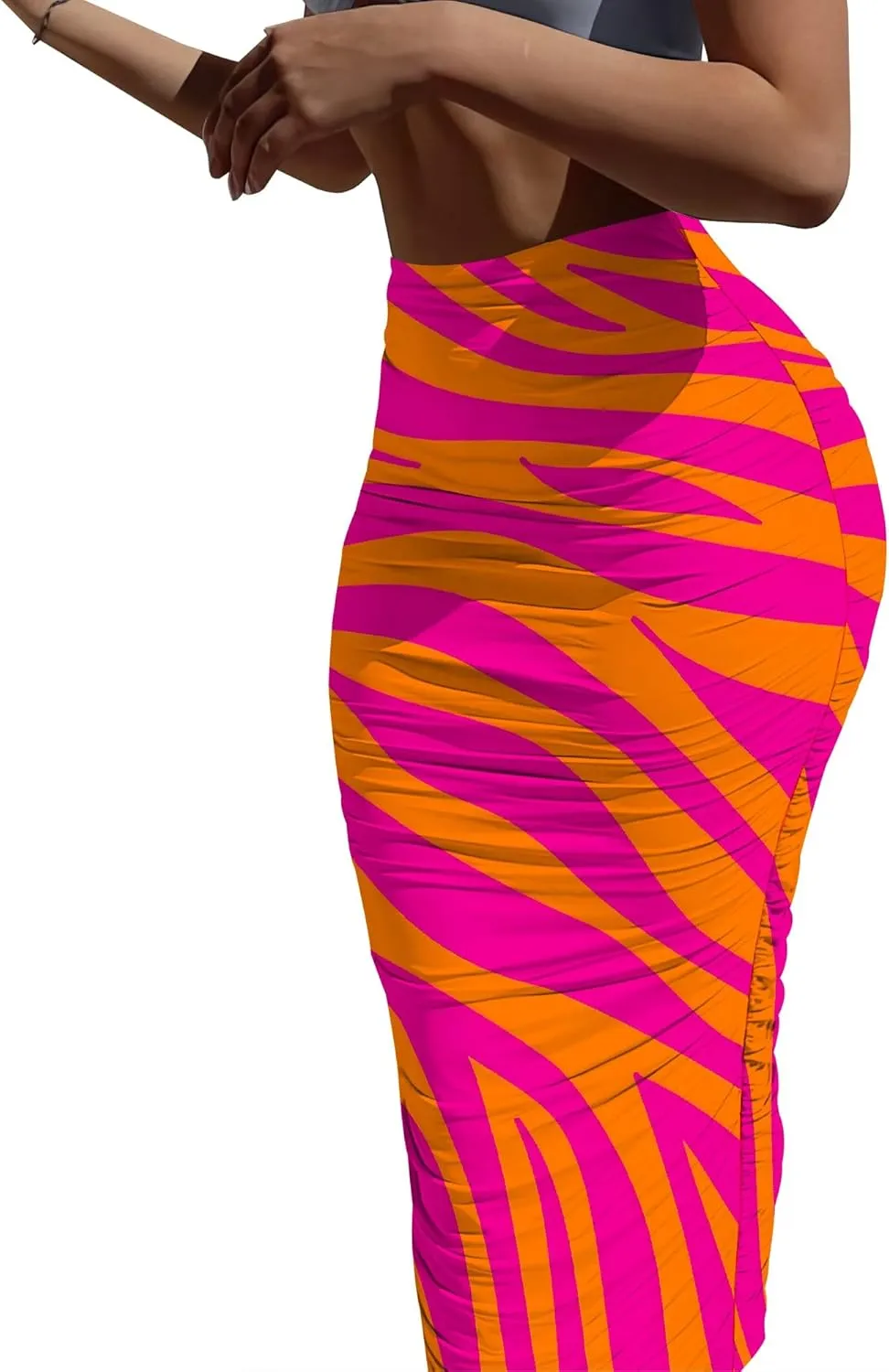 Bodycon Pencil Skirt for Women Slim fit Ruched High Waist Plus Size Midi Skirt Party Club Night Out Wrap Long Skirt