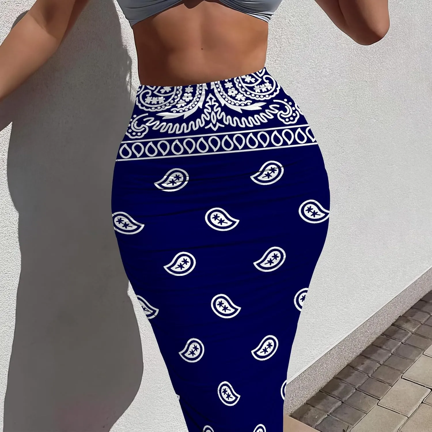 Bodycon Pencil Skirt for Women Slim fit Ruched High Waist Plus Size Midi Skirt Party Club Night Out Wrap Long Skirt