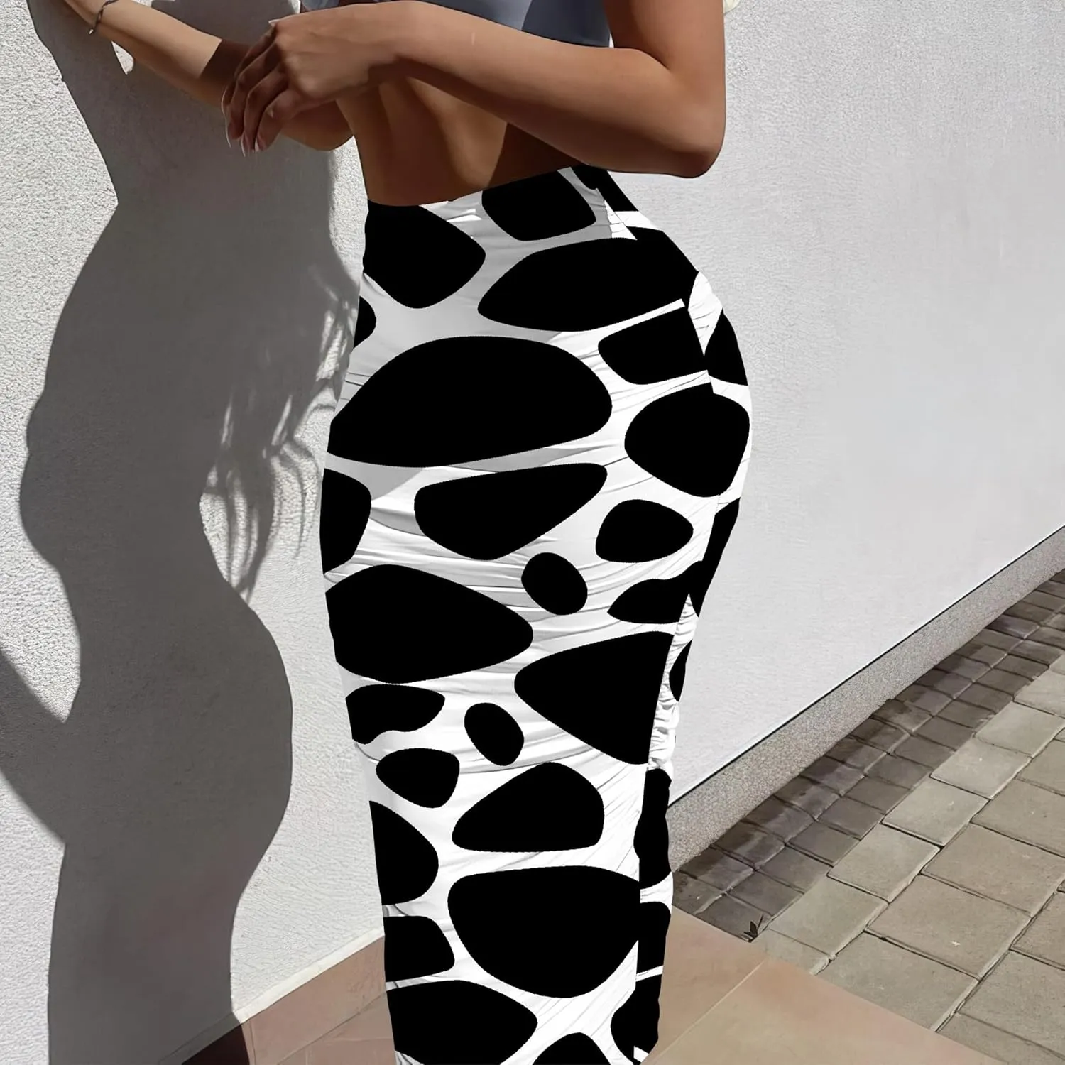 Bodycon Pencil Skirt for Women Slim fit Ruched High Waist Plus Size Midi Skirt Party Club Night Out Wrap Long Skirt