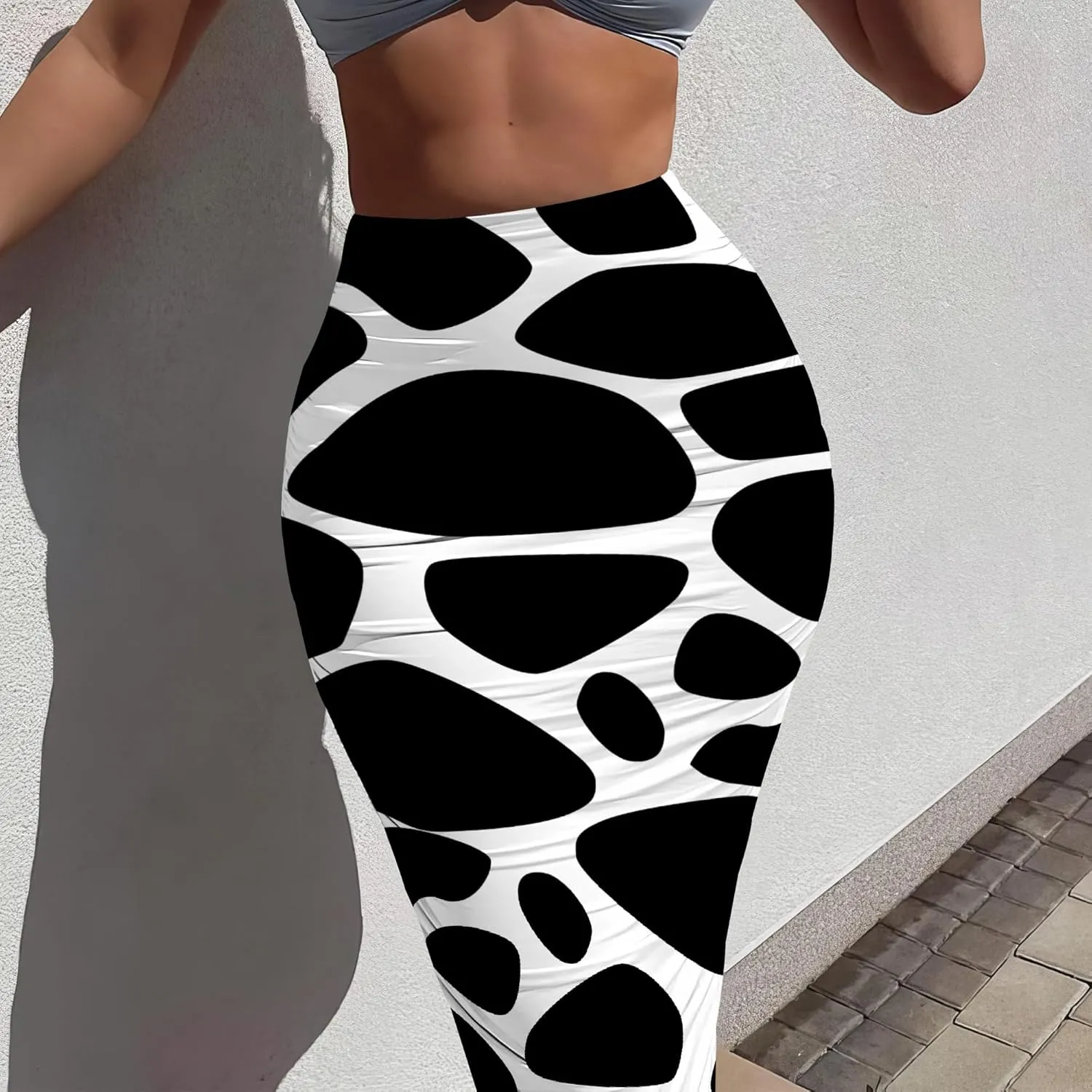 Bodycon Pencil Skirt for Women Slim fit Ruched High Waist Plus Size Midi Skirt Party Club Night Out Wrap Long Skirt