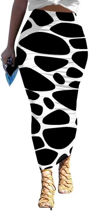 Bodycon Pencil Skirt for Women Slim fit Ruched High Waist Plus Size Midi Skirt Party Club Night Out Wrap Long Skirt