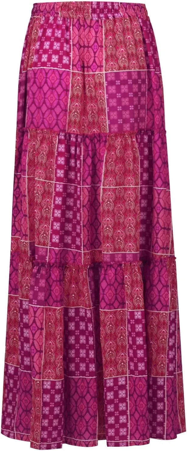 Boho Maxi Skirts for Women 2025 Ruffle Tiered Pleated Long Flowy Skirts Elastic High Waisted Swing Summer Beach Skirt
