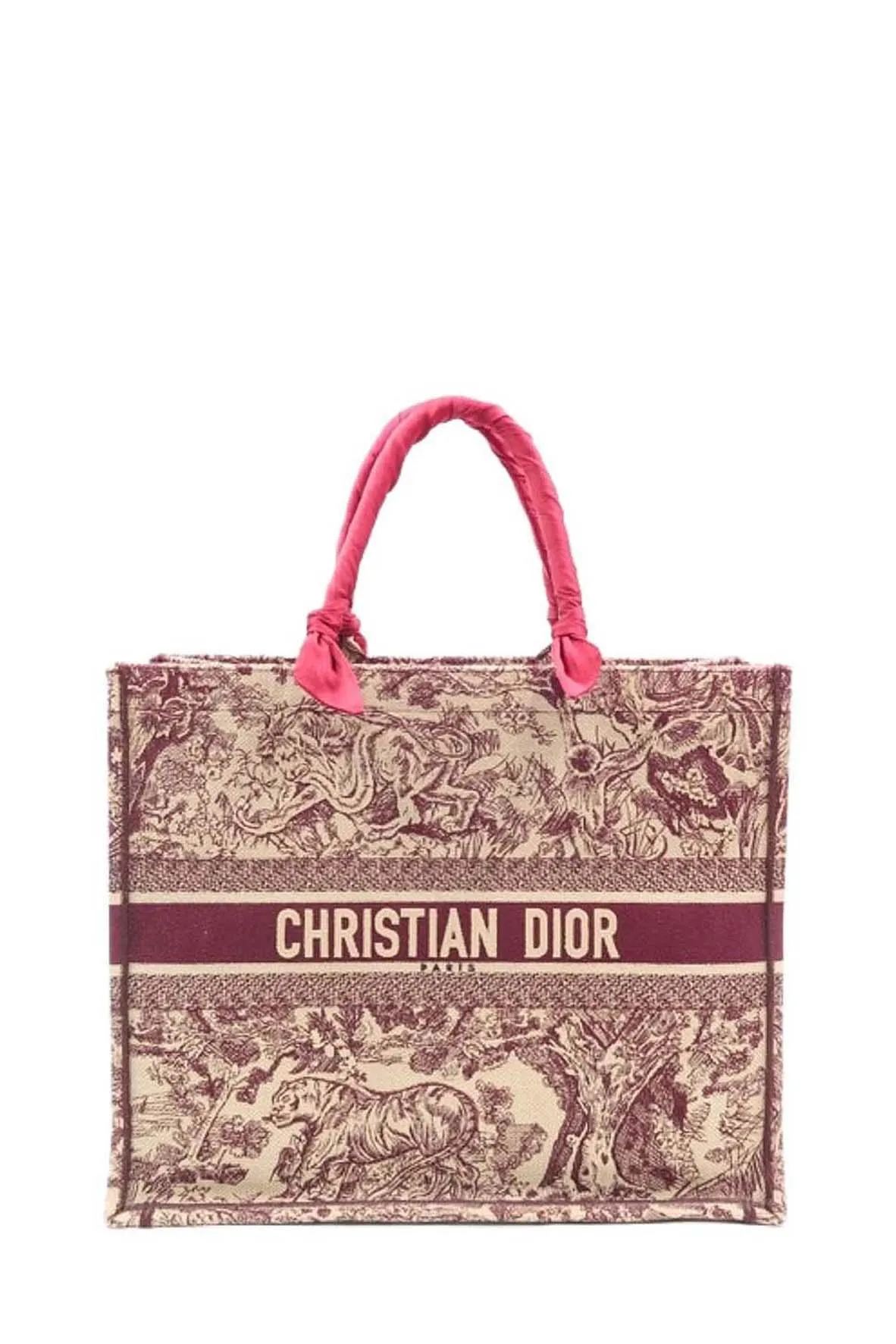 Book Tote Toile de Jouy Burgundy with Handle Wraps