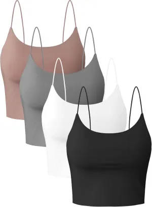 Buauty 2 & 4 Packs Crop Tank Top for Women, Basic Solid Cropped Double Layer Spaghetti Strap Short Sleeveless Camisole