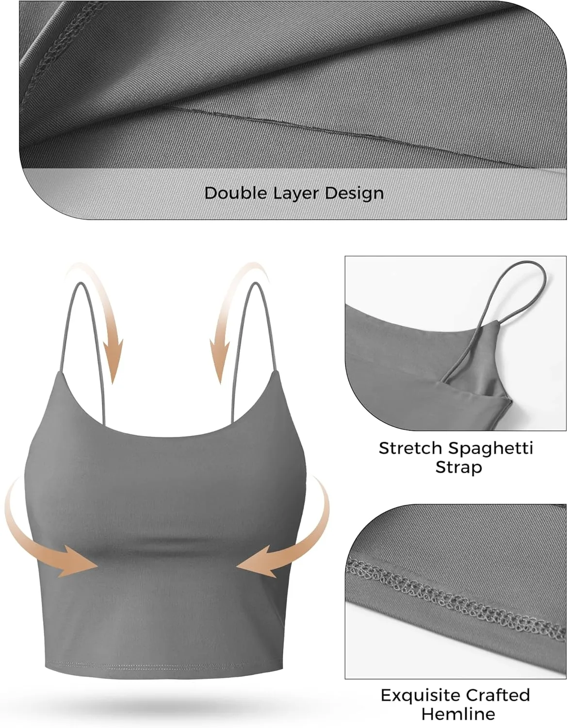 Buauty 2 & 4 Packs Crop Tank Top for Women, Basic Solid Cropped Double Layer Spaghetti Strap Short Sleeveless Camisole