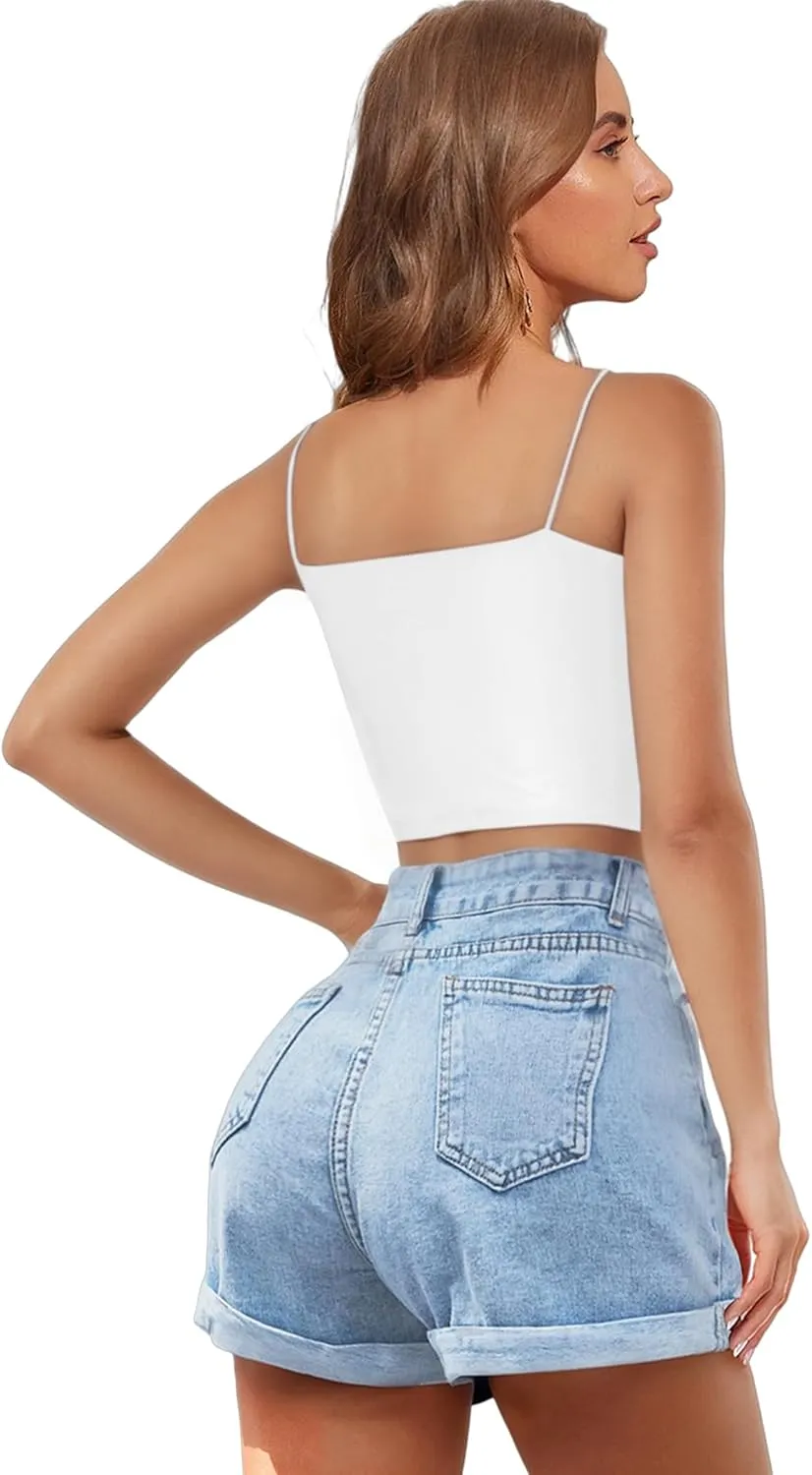 Buauty 2 & 4 Packs Crop Tank Top for Women, Basic Solid Cropped Double Layer Spaghetti Strap Short Sleeveless Camisole