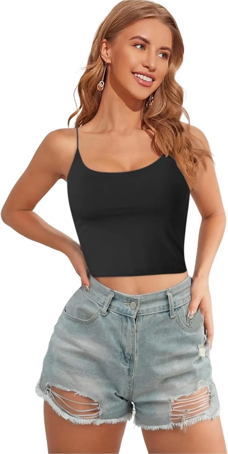 Buauty 2 & 4 Packs Crop Tank Top for Women, Basic Solid Cropped Double Layer Spaghetti Strap Short Sleeveless Camisole