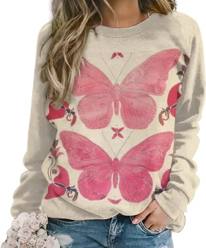 Butterfly Graphic Crewneck Sweatshirt for Women Floral Vintage Long Sleeve Fall Clothes Fashion 2024 Pullover Tops