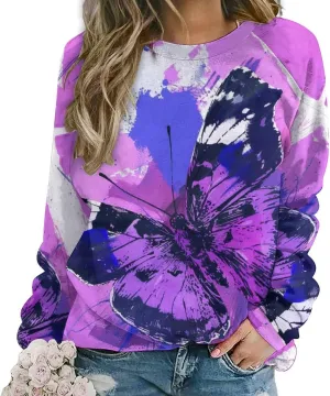 Butterfly Graphic Crewneck Sweatshirt for Women Floral Vintage Long Sleeve Fall Clothes Fashion 2024 Pullover Tops
