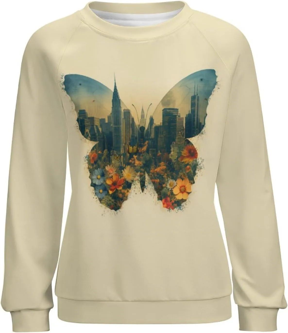 Butterfly Graphic Crewneck Sweatshirt for Women Floral Vintage Long Sleeve Fall Clothes Fashion 2024 Pullover Tops