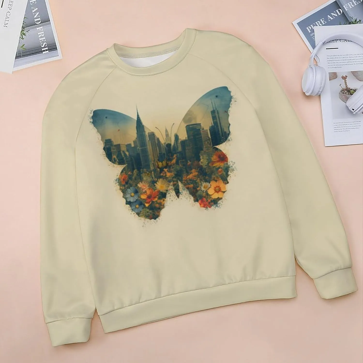Butterfly Graphic Crewneck Sweatshirt for Women Floral Vintage Long Sleeve Fall Clothes Fashion 2024 Pullover Tops