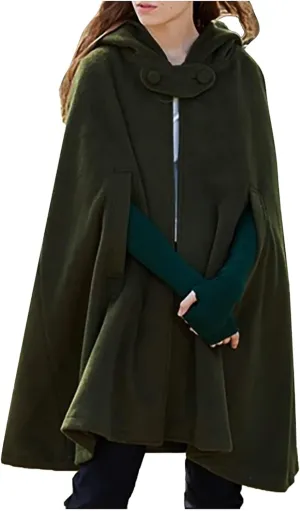 BZGTZT Women's Hooded Cloak Coat Fashion Wool Blend Poncho Cape Vintage Plus Size Cardigans Trench Coats,For Winter