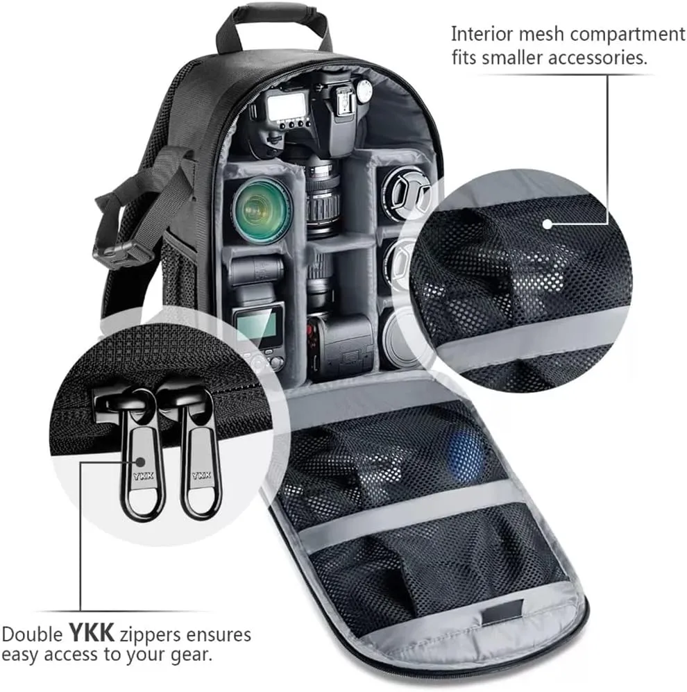 Camera Backpack Flexible Partition Padded Bag Shockproof Insert Protection for SLR DSLR Mirrorless Cameras and Lenses(Gray)