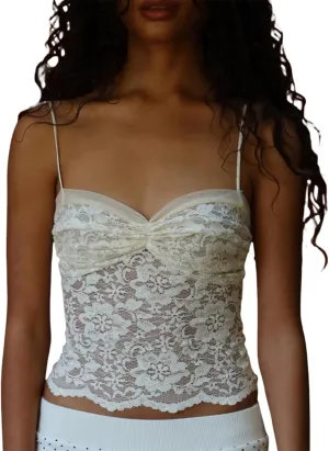 Camisoles for Women Sexy Lace Trim Tank Top Spaghetti Strap Club Shirts Slim Fitted Y2k Going Out Undershirt Tops