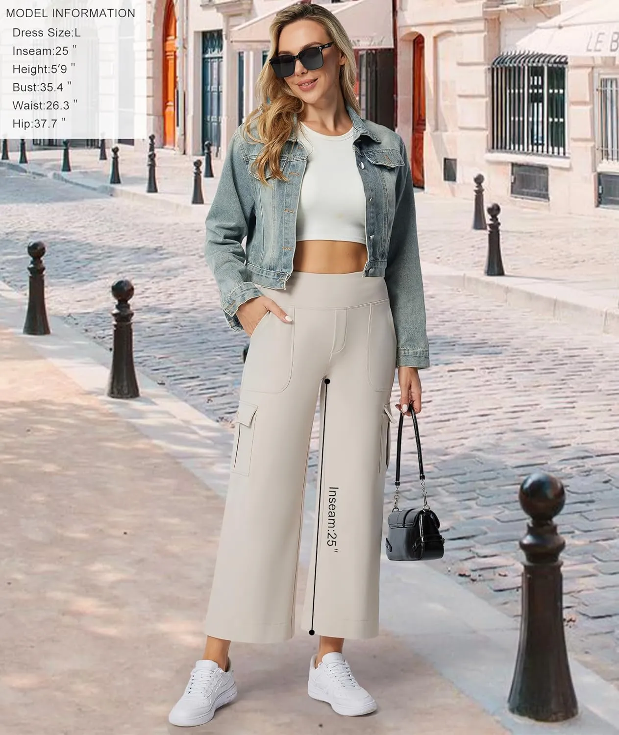 Casei Wide Leg Cropped Pants for Women with Cargo Pockets Fleece Lined High Waist Sweatpants for Yoga Work Petite/Regular