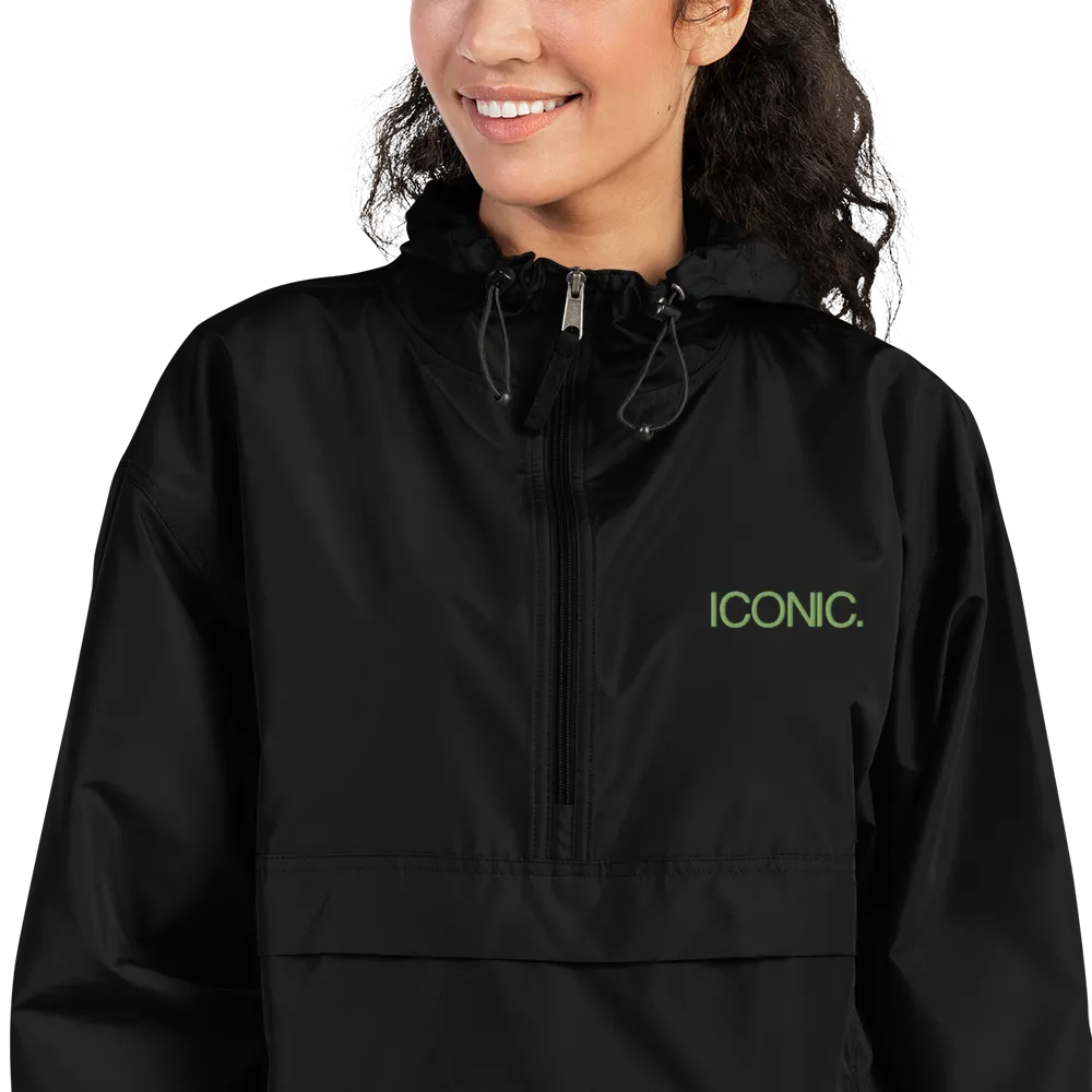 CHAMPION   ROYAL ICONIC. | Embroidered Logo Unisex Hooded Packable Windbreaker Lite Coaches Jacket Black w/ Kiwi Green Logo