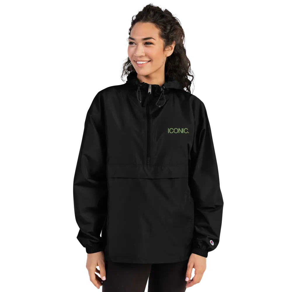 CHAMPION   ROYAL ICONIC. | Embroidered Logo Unisex Hooded Packable Windbreaker Lite Coaches Jacket Black w/ Kiwi Green Logo