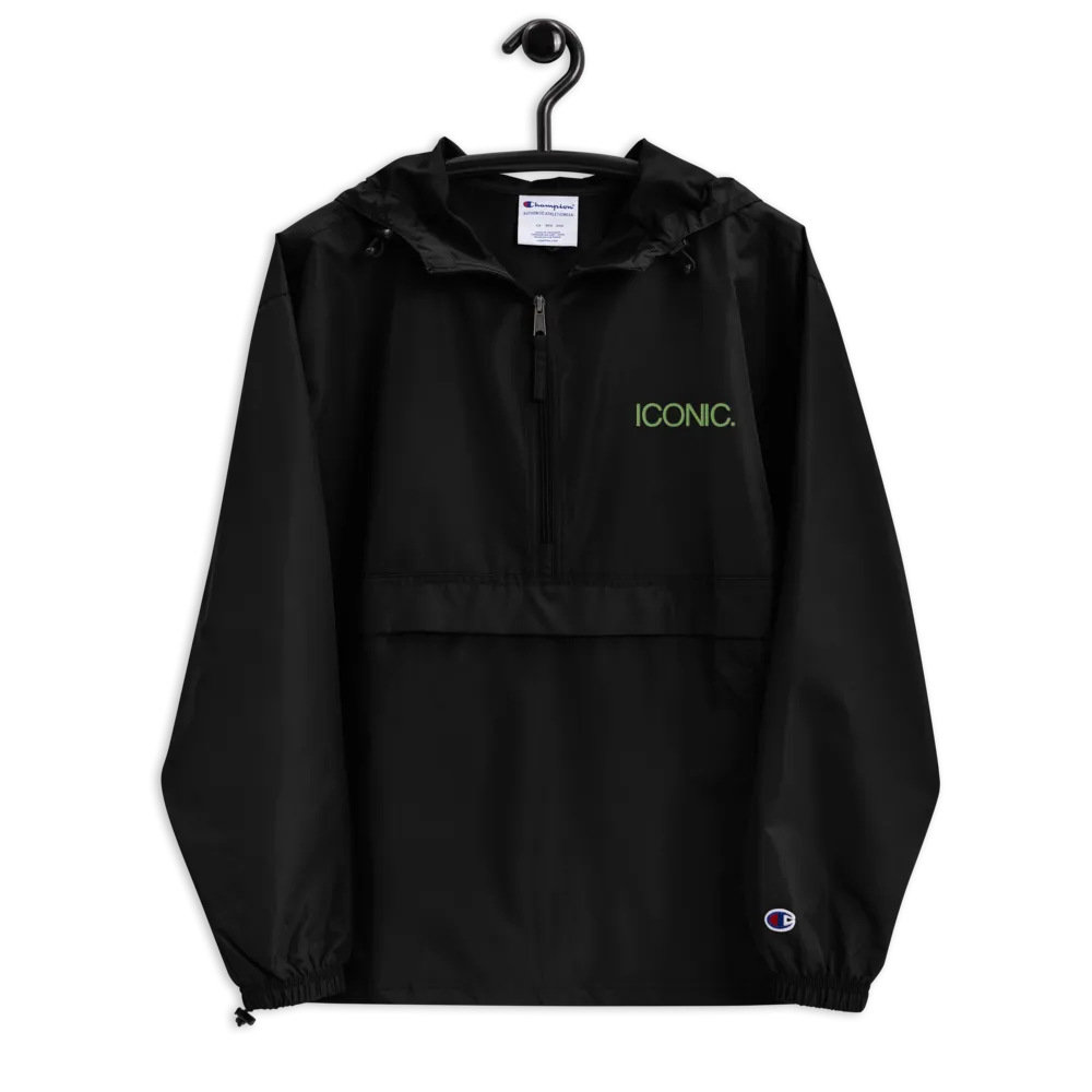 CHAMPION   ROYAL ICONIC. | Embroidered Logo Unisex Hooded Packable Windbreaker Lite Coaches Jacket Black w/ Kiwi Green Logo