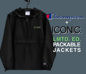 CHAMPION   ROYAL ICONIC. | Embroidered Logo Unisex Hooded Packable Windbreaker Lite Coaches Jacket Black w/ Kiwi Green Logo