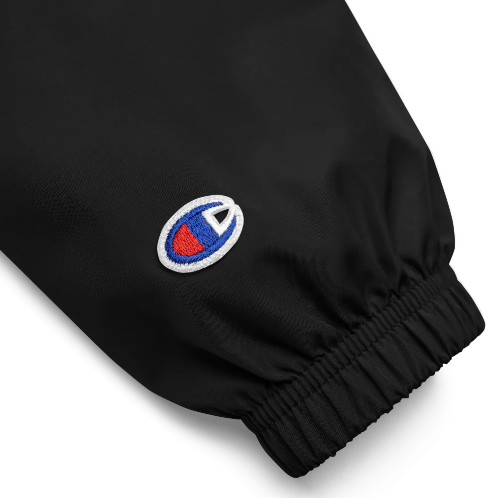 CHAMPION   ROYAL ICONIC. | Embroidered Logo Unisex Hooded Packable Windbreaker Lite Coaches Jacket Black w/ Kiwi Green Logo