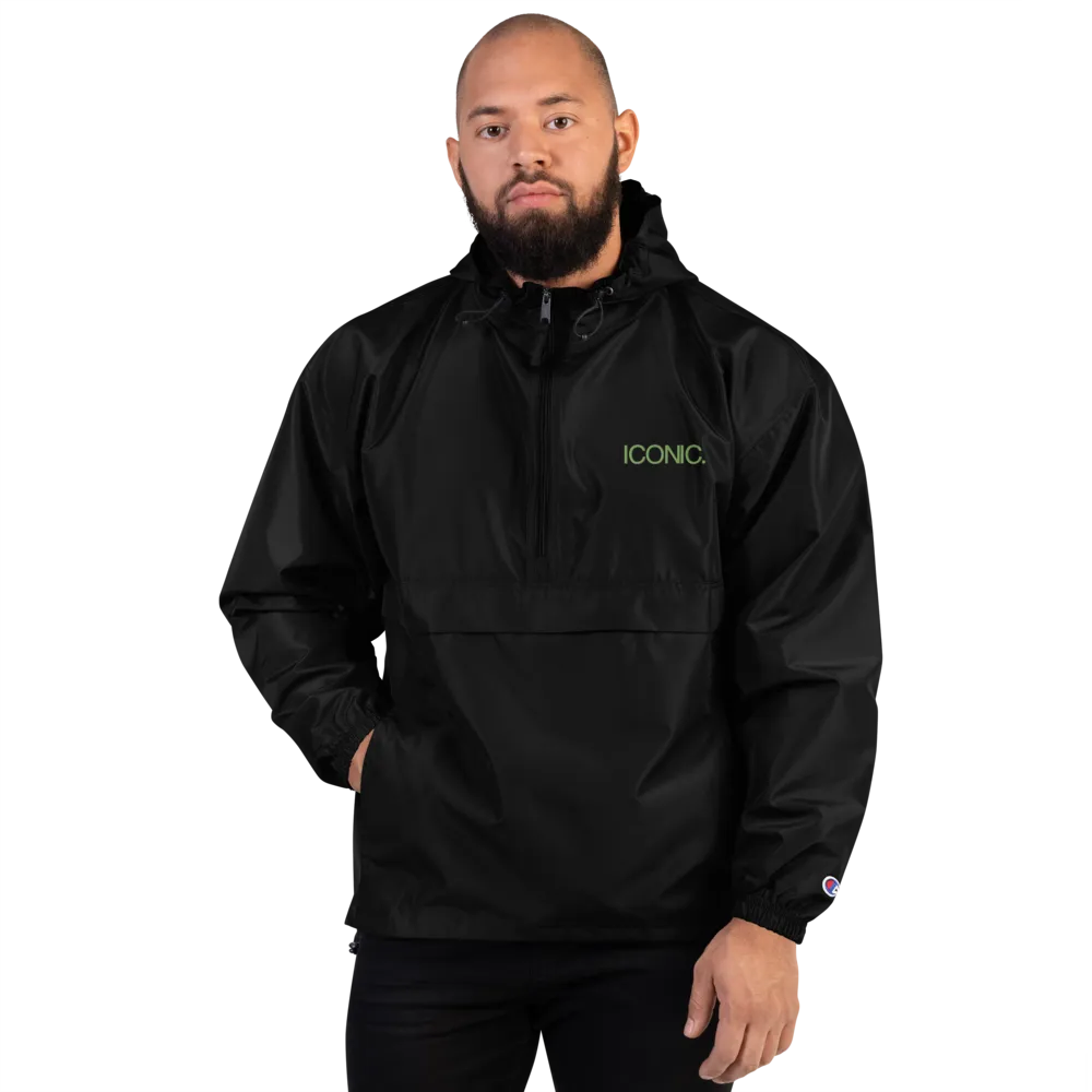 CHAMPION   ROYAL ICONIC. | Embroidered Logo Unisex Hooded Packable Windbreaker Lite Coaches Jacket Black w/ Kiwi Green Logo
