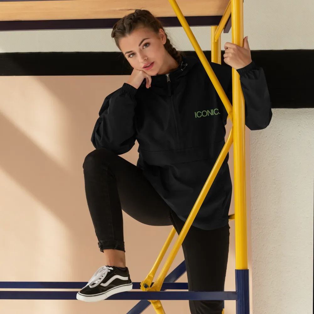 CHAMPION   ROYAL ICONIC. | Embroidered Logo Unisex Hooded Packable Windbreaker Lite Coaches Jacket Black w/ Kiwi Green Logo