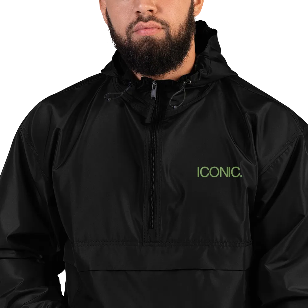 CHAMPION   ROYAL ICONIC. | Embroidered Logo Unisex Hooded Packable Windbreaker Lite Coaches Jacket Black w/ Kiwi Green Logo