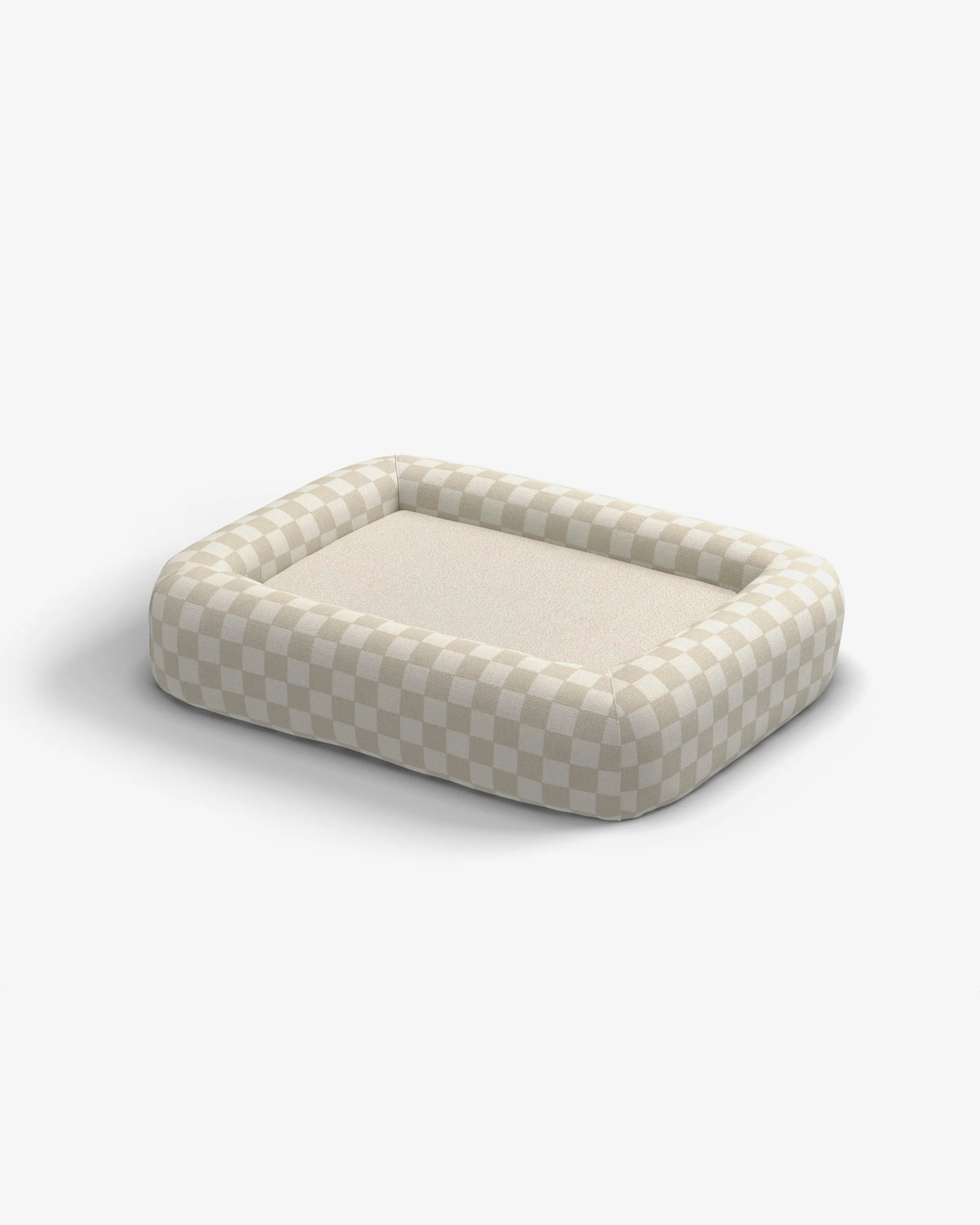 Charlee Checkered Neutral Woven Bolster Pet Bed