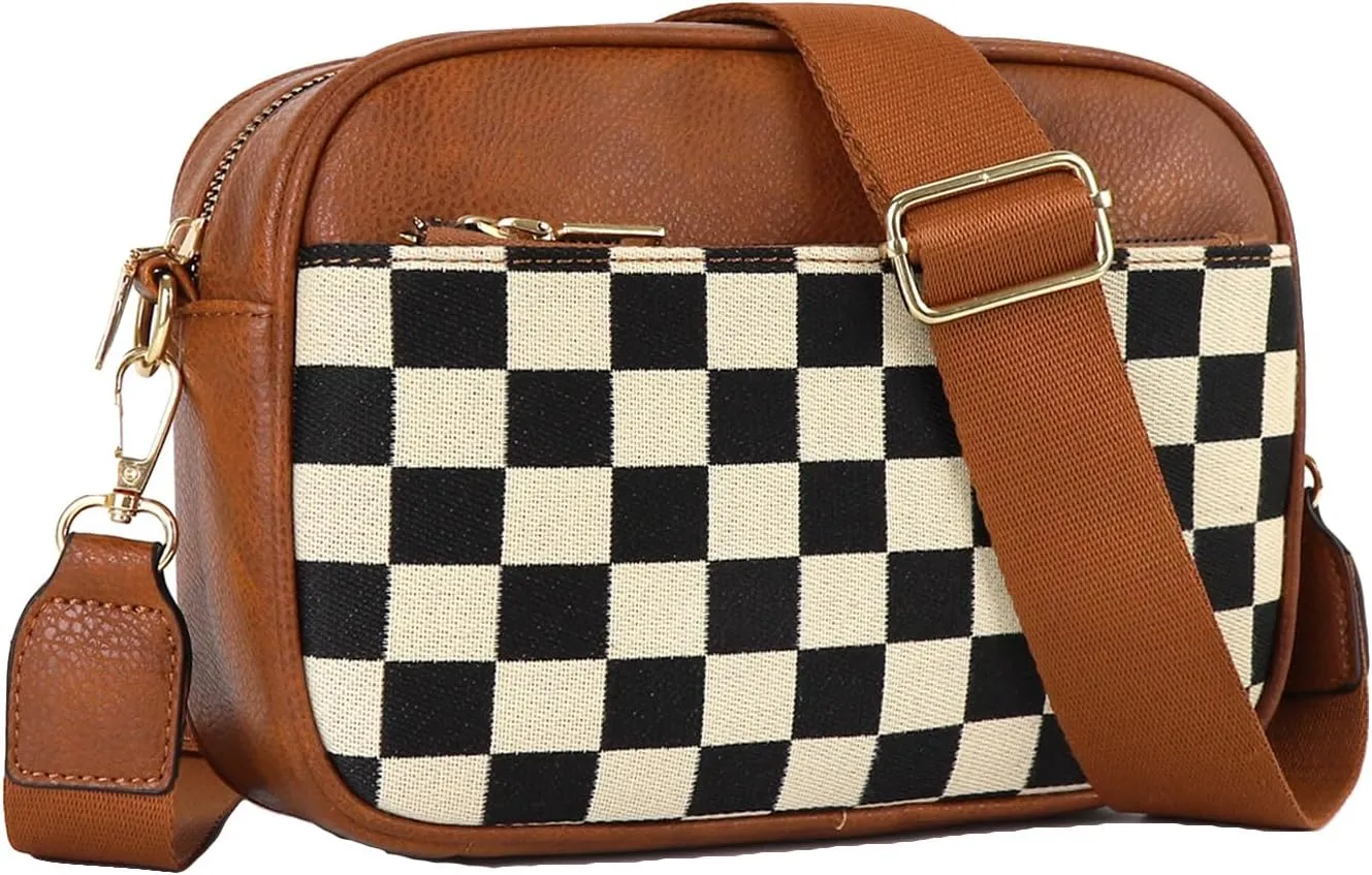 Checkered Crossbody Bags for Women Plaid Womens Cross Body Purses Checkerboard Leather Shoulder Bag Handbags