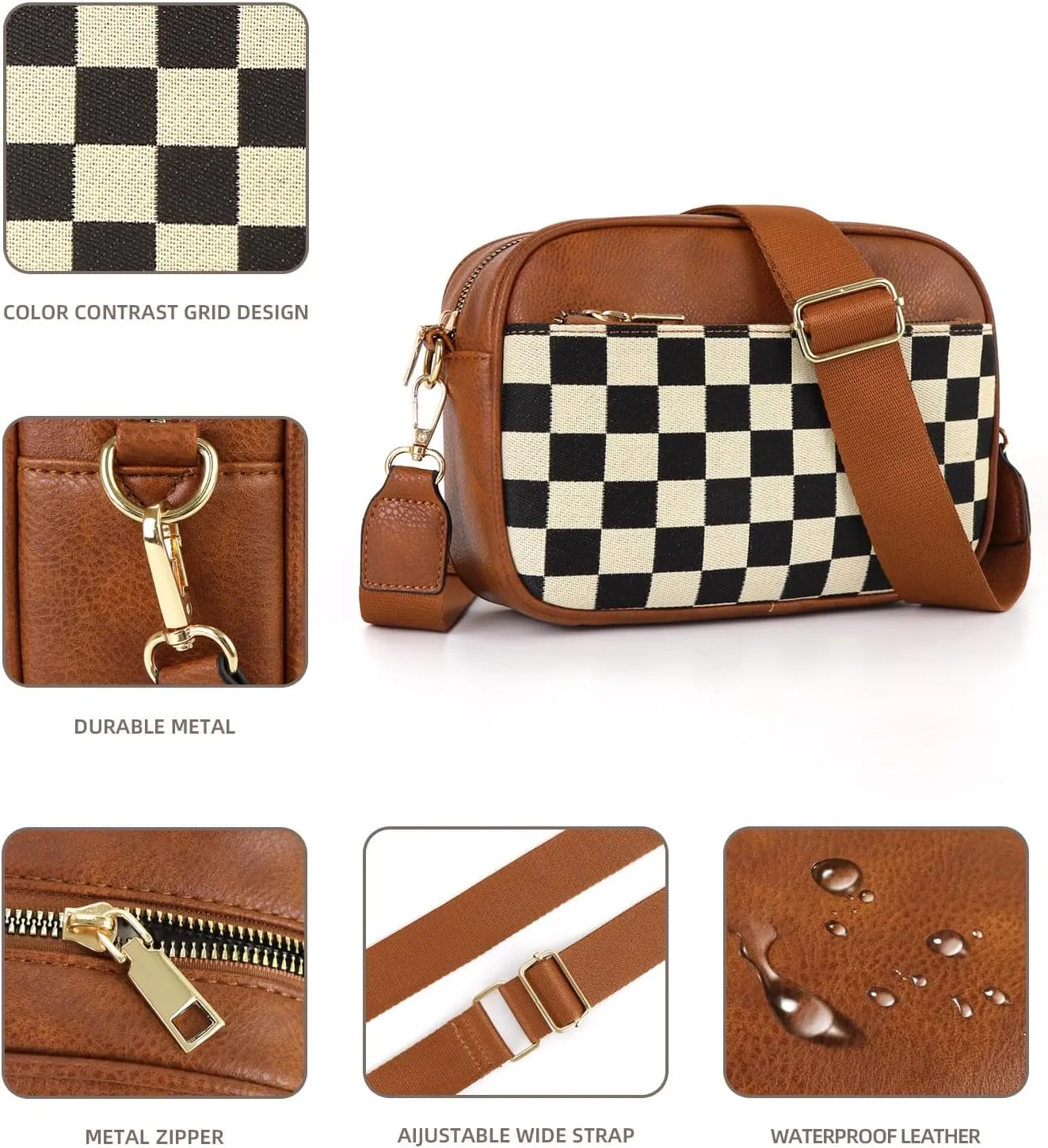 Checkered Crossbody Bags for Women Plaid Womens Cross Body Purses Checkerboard Leather Shoulder Bag Handbags