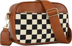 Checkered Crossbody Bags for Women Plaid Womens Cross Body Purses Checkerboard Leather Shoulder Bag Handbags
