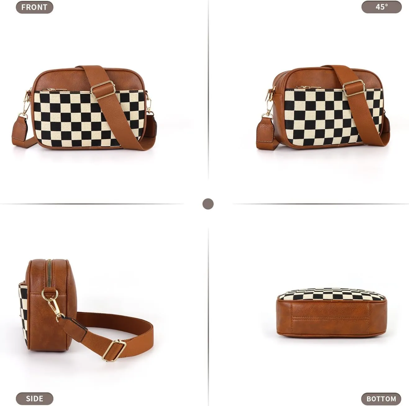 Checkered Crossbody Bags for Women Plaid Womens Cross Body Purses Checkerboard Leather Shoulder Bag Handbags