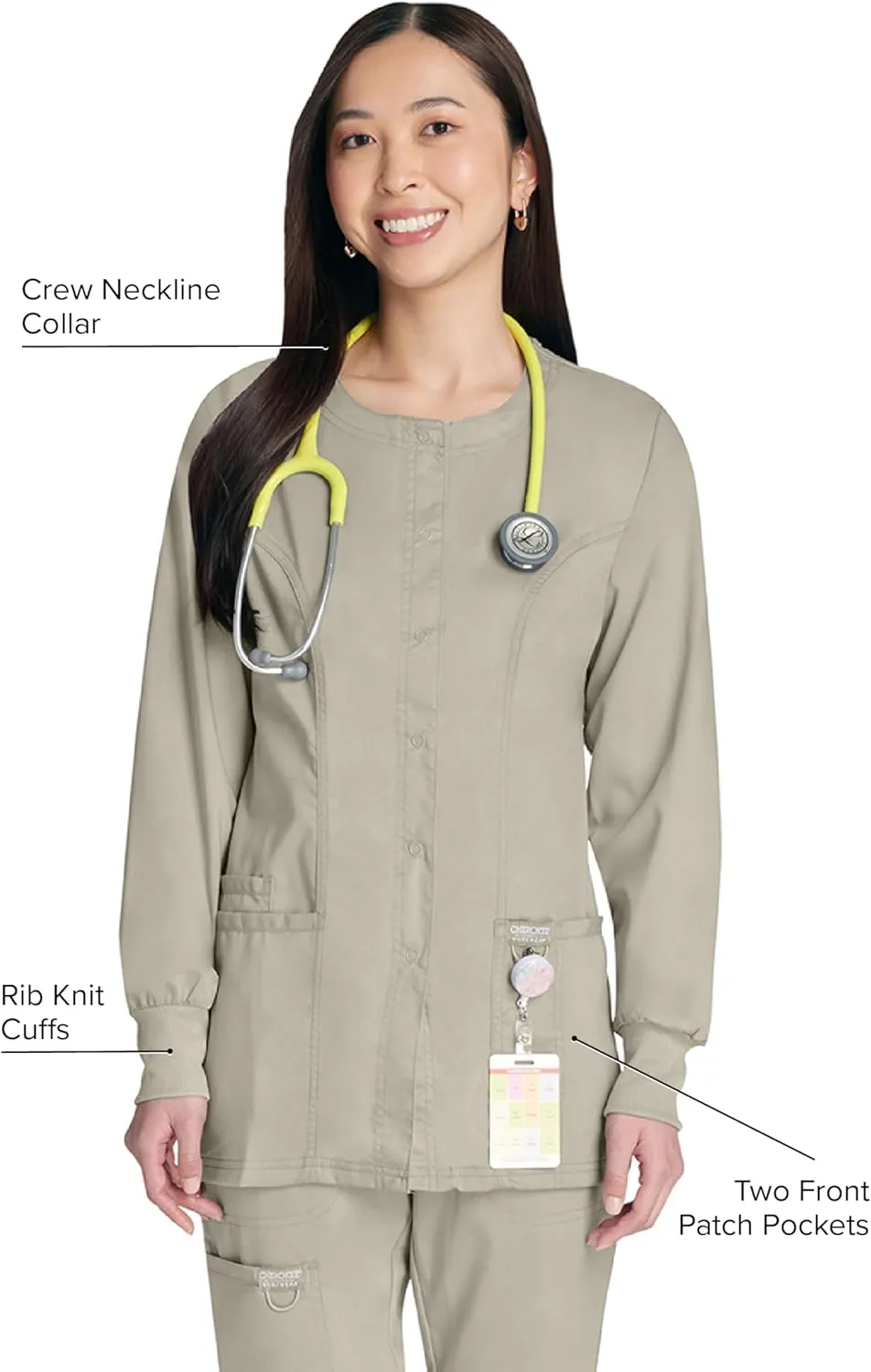 Cherokee Scrub Jackets For Woman, Snap Front with 3 Pockets & 2 way Stretch - WW310