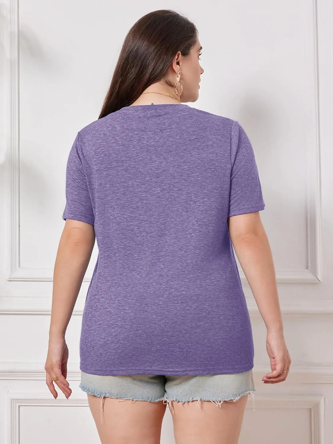 Chulianyouhuo Plus Size Tops for Women Summer V Neck Short Sleeve Tee Shirts Henley Button Casual Loose Fit Blouse