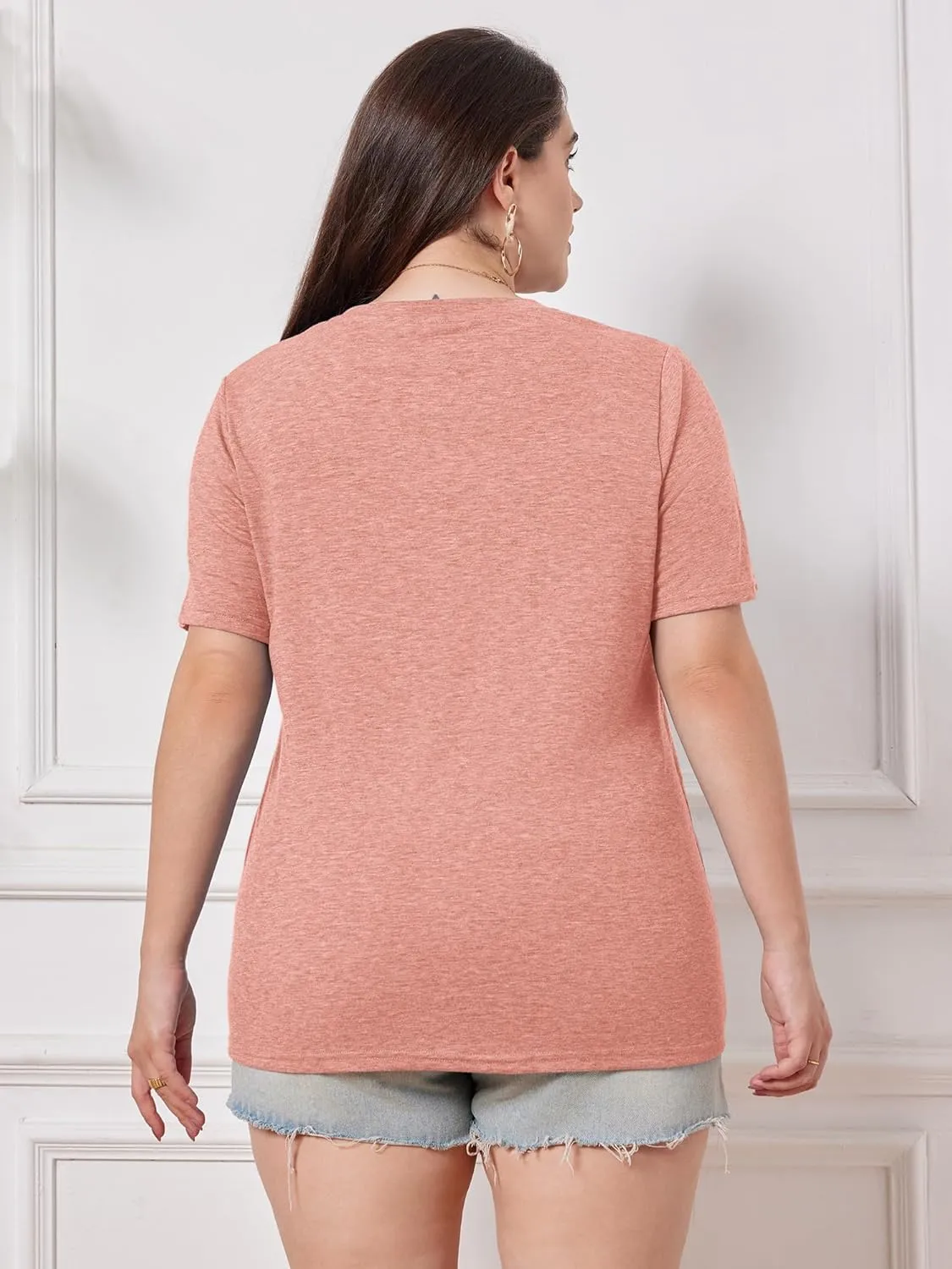 Chulianyouhuo Plus Size Tops for Women Summer V Neck Short Sleeve Tee Shirts Henley Button Casual Loose Fit Blouse
