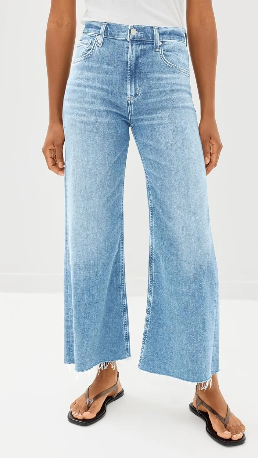 Cicy Bell Womens Cropped Wide Leg Jeans High Waisted Stretchy Flare Jeans Boyfriend Baggy Ankle Denim Pants with Pockets
