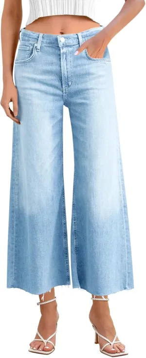 Cicy Bell Womens Cropped Wide Leg Jeans High Waisted Stretchy Flare Jeans Boyfriend Baggy Ankle Denim Pants with Pockets