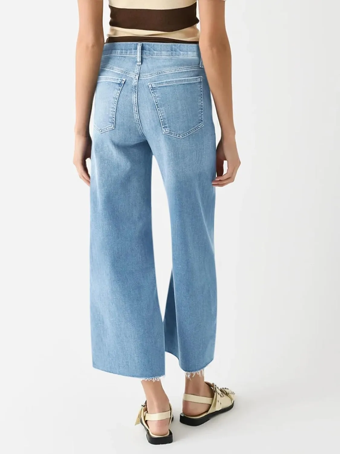 Cicy Bell Womens Cropped Wide Leg Jeans High Waisted Stretchy Flare Jeans Boyfriend Baggy Ankle Denim Pants with Pockets