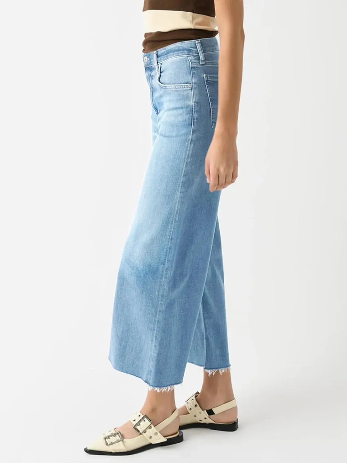Cicy Bell Womens Cropped Wide Leg Jeans High Waisted Stretchy Flare Jeans Boyfriend Baggy Ankle Denim Pants with Pockets