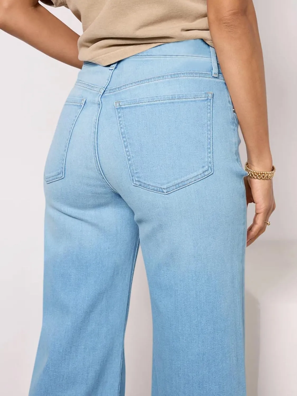 Cicy Bell Womens Cropped Wide Leg Jeans High Waisted Stretchy Flare Jeans Boyfriend Baggy Ankle Denim Pants with Pockets
