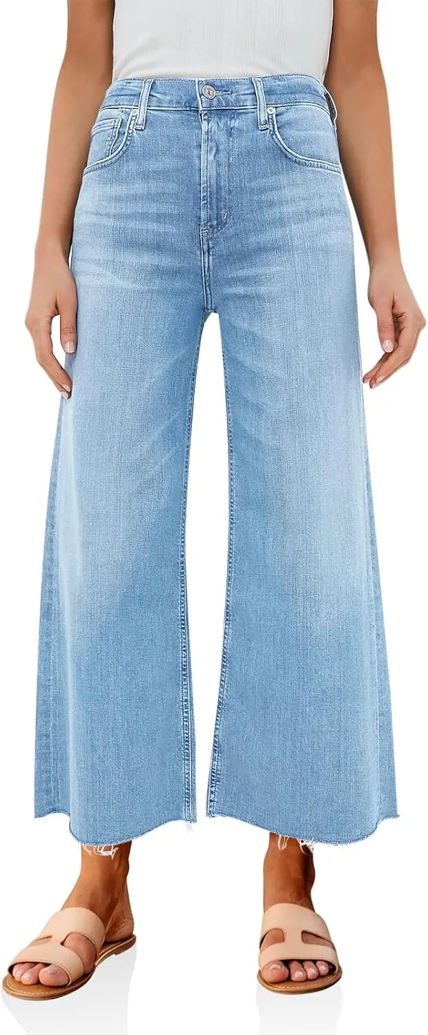 Cicy Bell Womens Cropped Wide Leg Jeans High Waisted Stretchy Flare Jeans Boyfriend Baggy Ankle Denim Pants with Pockets