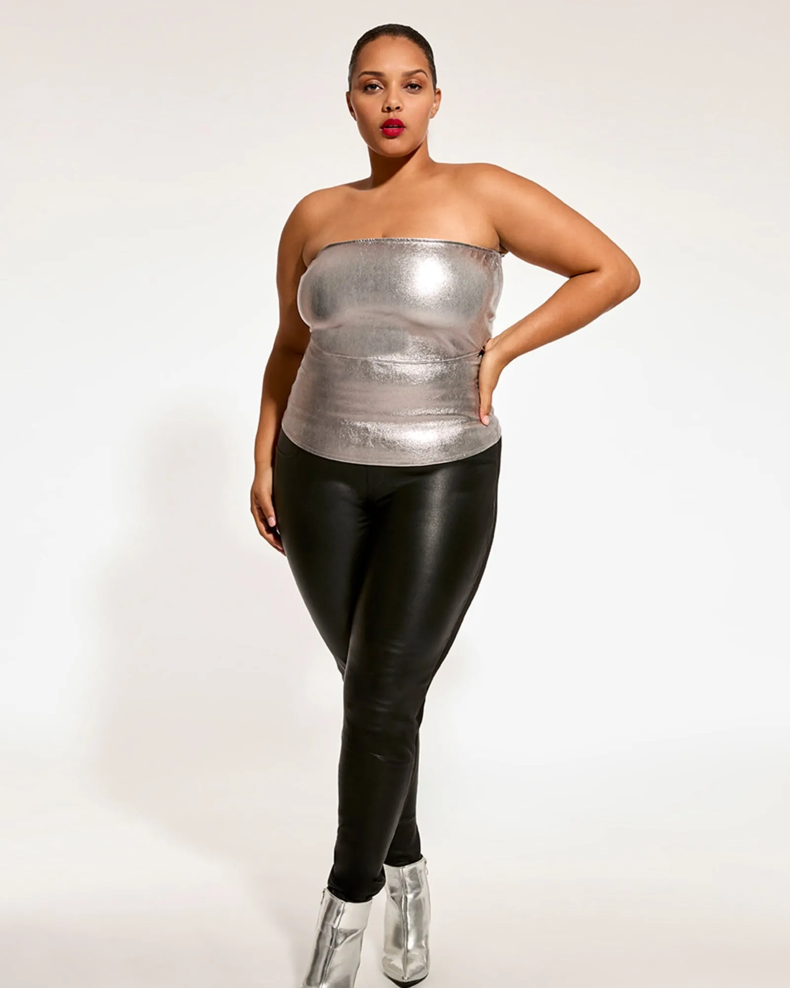 CINEMATIQUE STRETCH LEATHER BUSTIER | Gunmetal