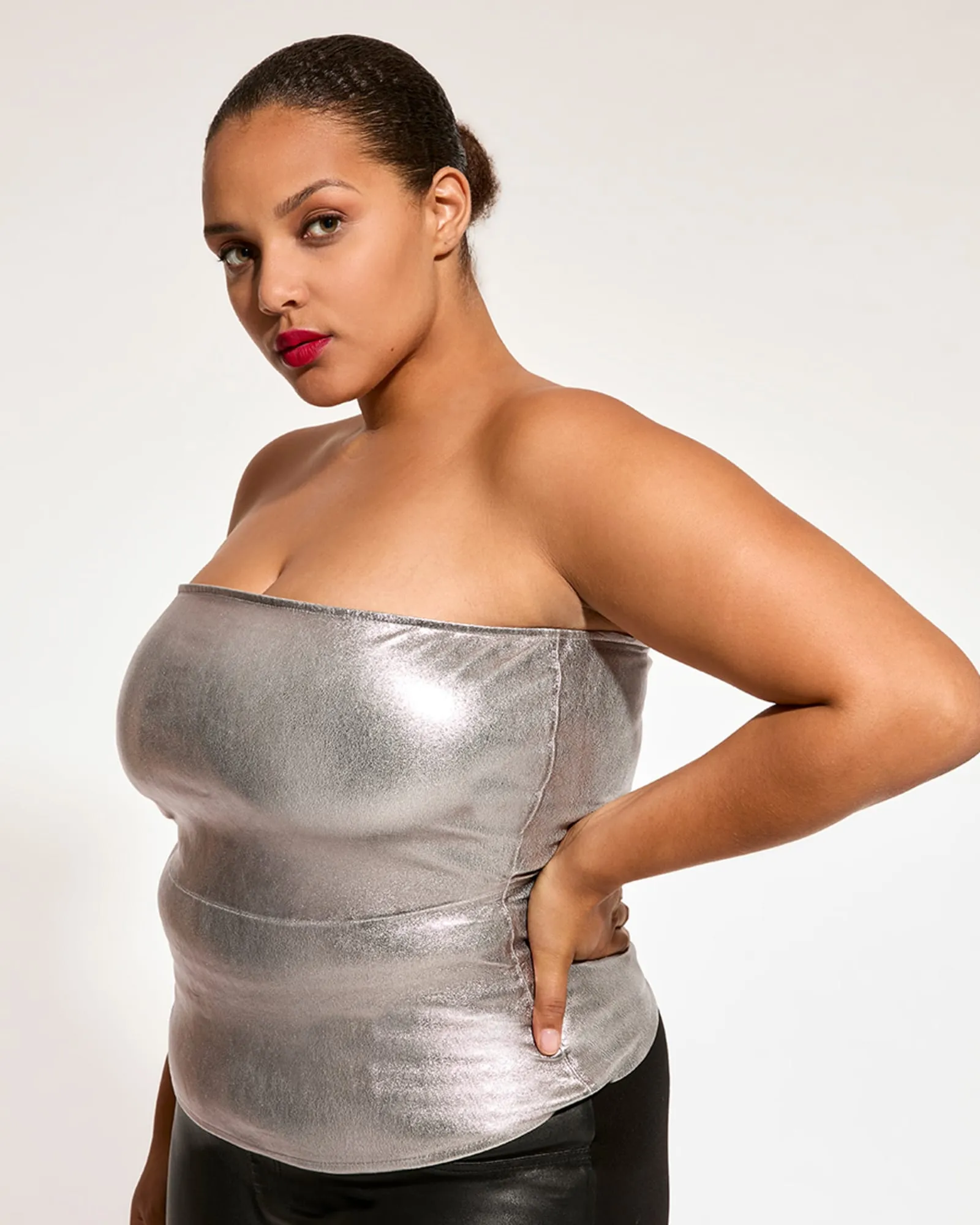 CINEMATIQUE STRETCH LEATHER BUSTIER | Gunmetal
