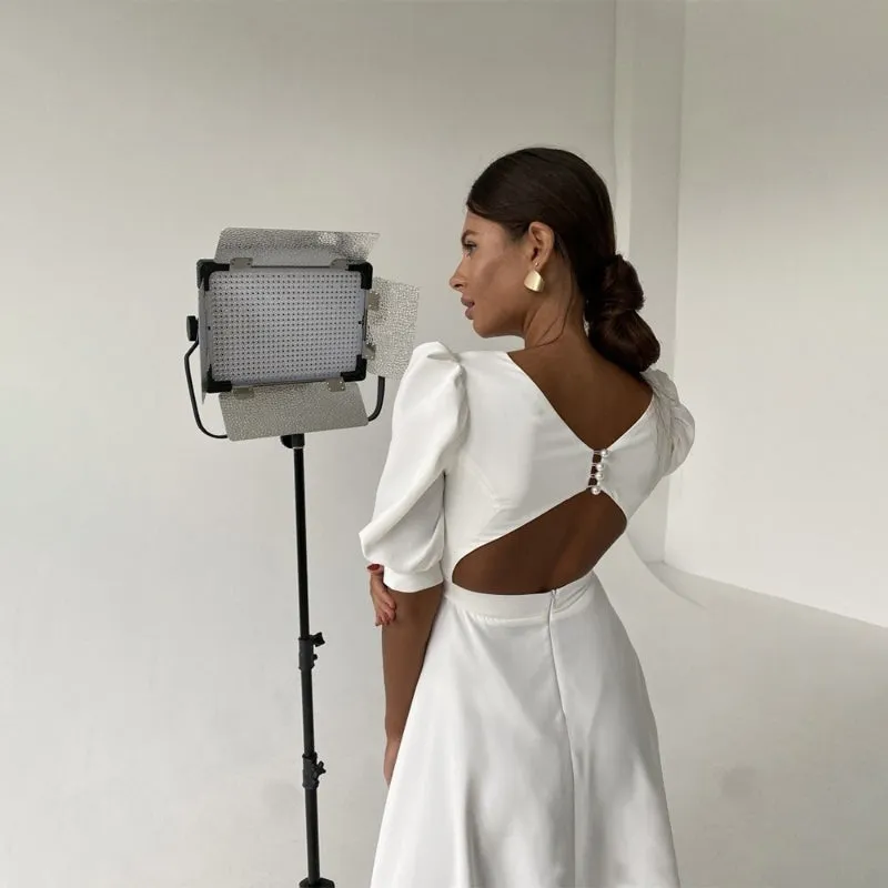 Classy Summer Fashion Puff Sleeve Backless Midi Dresses