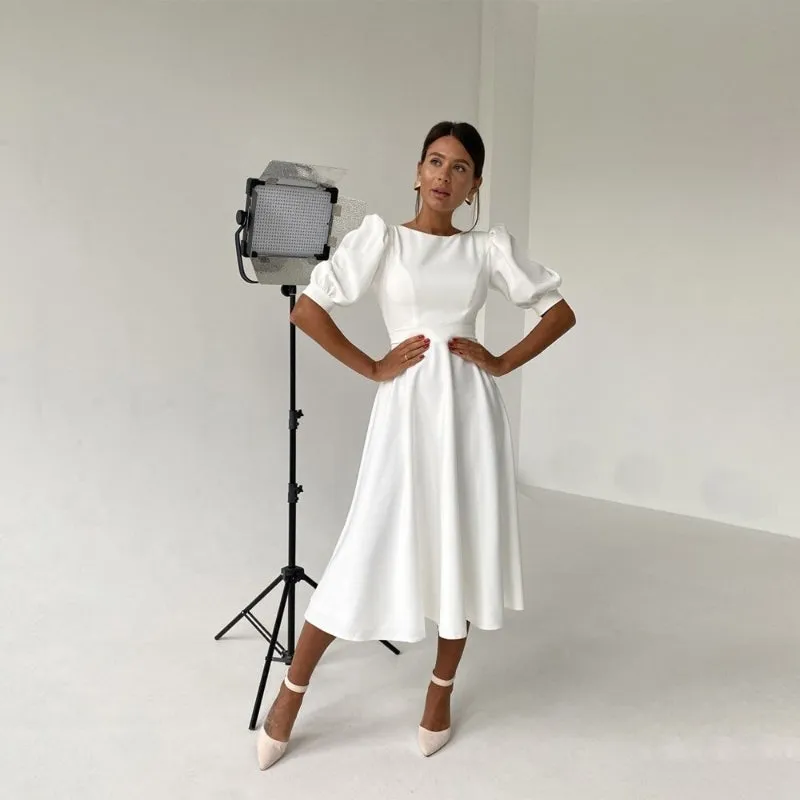 Classy Summer Fashion Puff Sleeve Backless Midi Dresses