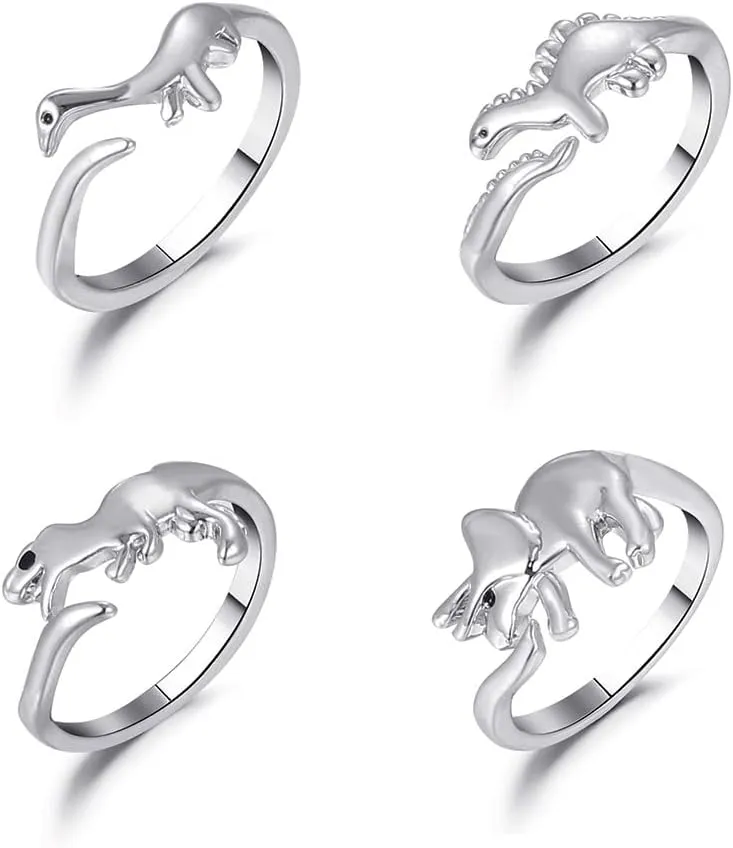 COLORFUL BLING Butterfly Knuckle Stacking Rings Set Knuckle Heart Lightning Dinosaur Adjustable for him and her Couples Friendship Best Friends Matching Promise Love Wedding Jewelry