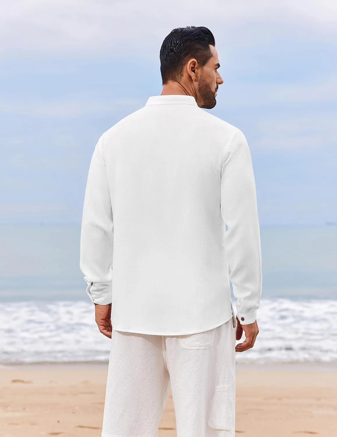 COOFANDY Men's Casual Henley Shirt Long Sleeve Band Collar Shirts Summer Beach Hippie Button T-Shirts